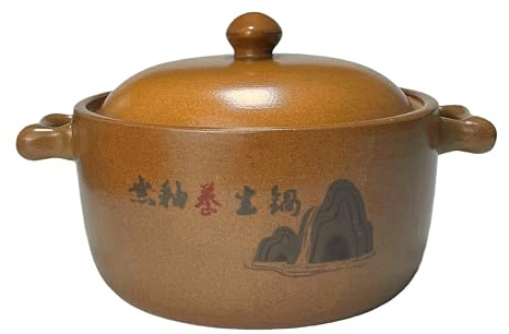 YVZNC Handmade 4-Quart Natural Terracotta Clay Pot for Cooking,Internally Unglazed Cookware for Stews, Casseroles, Rice and Soups