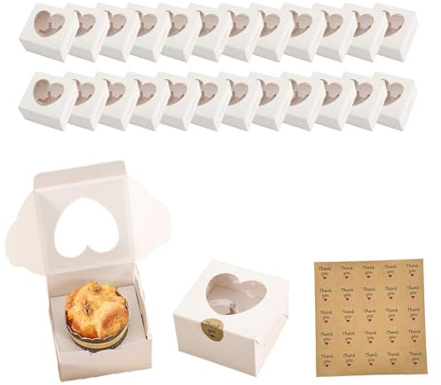 24-Pack Individual Cupcake Boxes 10cm x 10cm x 10cm Single Cake Container Boxes with Clear Window, Perfect for Muffins Cup Cakes Parties Events Weddings Home Baking Presentation and Gifting