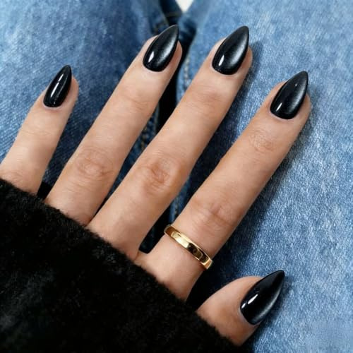 KQueenest Soft Gel Press on Nails French Tip – 30 Stück Schwarz Nägel zum Aufkleben Kurz Mandel, French Tip Fake Nails mit Kleber, Natürlich Nude Künstliche Nägel für Frauen für das tägliche Tragen