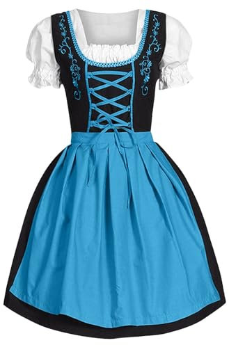 Generisch Bottes médiévales Viking pour hommes avec col carré, tablier, costume de fille de la bière, costume féminin de cosplay sexy (bleu, XXXL)