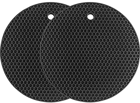 Sottopentola in silicone Tappetino multiuso per asciugatura Sottopentola resistente al calore fino a 464 ° F, presina, impermeabile, (set di 2) antiscivolo, flessibile, durevole (Nero)