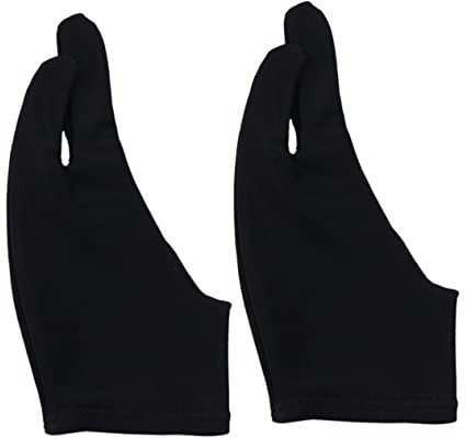 minkissy 2Pcs Artist Drawing Gloves Two Finger Curved Sketch Gloves Black Durable and Breathable Spandex for Painting and Tablet Use
