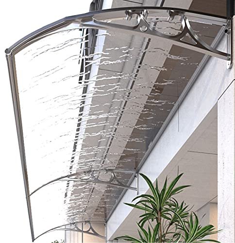 Outdoor Canopy Awning, Polycarbonate Soundproofing Door Awning with Silver Grey Bracket, Rain Shelter
