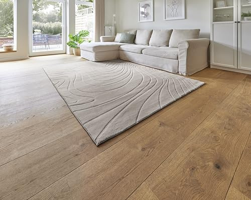 andiamo Teppich Dale - Kurzflorteppich mit Hoch-Tief-Effekt für das Wohnzimmer Schlafzimmer - Webteppich mit hoher Flordichte - angenehm weich - 120 x 170 cm in Greige