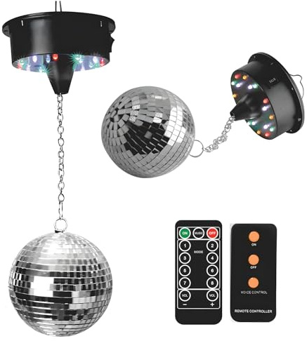 Bola de discoteca con motor y LED, bola de discoteca con motor giratorio, luz de discoteca, luz de discoteca, luz de fiesta, diámetro de bola facetada, juego de bolas de espejo para fiestas