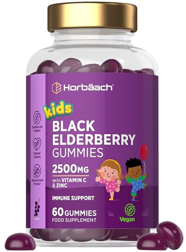 Black Elderberry Gummies for Kids | with Vitamin C and Zinc | Immune Support | High Strength Sambucus Fruit Extract | for Children Ages 4-12 | Vegan | 60 Count | by Horbaach