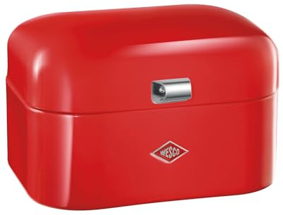 WESCO Single Grandy Bread Bin in Red Orange, Powder-Coated Sheet Steel, Ventilation Holes and Sturdy Handle, Special Edition Christmas