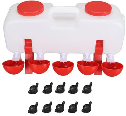 Bebedero para Pollos, alimentador automático de Agua para Aves de Corral de Gran Capacidad de 10 litros con 10 Tazas de Agua para gallinero de Ganso y Pato Material PP Duradero (Semiautomático)