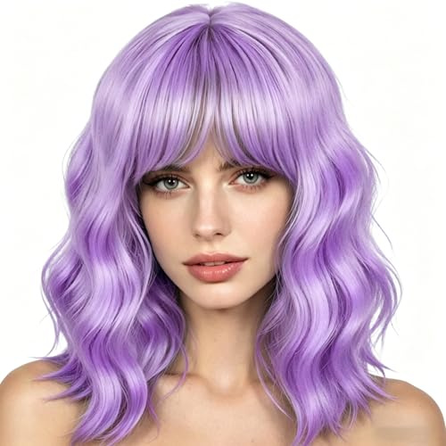 Purple Wig, Lilac Wig for Cosplay and Parties, 35cm Vibrant Purple Wigs for Women, Colourful Wig with Headband Design for Fashion Events and Social Gatherings