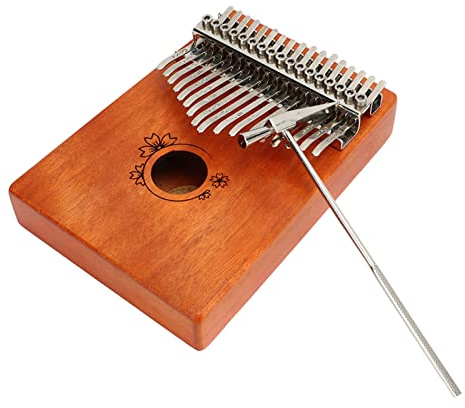 Piano à pouce à 17 touches, en acajou, Kalimba avec motif floral, facile à jouer pour les débutants, cadeau de musique portable avec marteau et clé