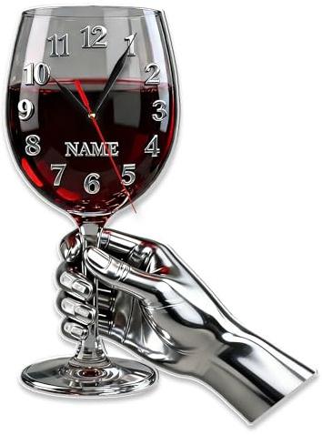 Reloj de pared personalizado con temática de copa de vino con nombre, decoración de pared acrílica en 2D para el bar, la sala de juegos y la oficina. Regalos de cumpleaños para hombres y mujeres