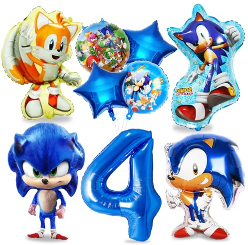Luftballons Geburtstag 4 Jahre Junge, 9 Stück Kindergeburtstag Deko Luftballons, Blue Themed Geburtstag Dekorationen Set, Folienballon Party Supplies Geburtstagsdeko 4 Jahr Mädchen Junge