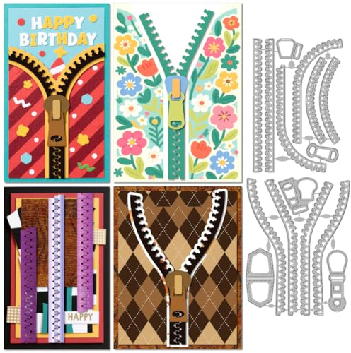 MAYJOYDIY Reißverschluss Metall Stanze Gerade Reißverschluss Kette Kohlenstoffstanzschablonen Dekorative Prägeschablonen für DIY Papierbasteln Kartenherstellung Scrapbooking Album Deko