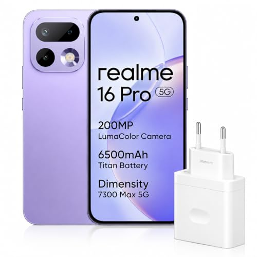 realme 16 Pro 5G Smartphone 8+256 GB, 200MP AI Camera, 6.78 144Hz AMOLED Display, 6500mAH Battery, 45W Ultra Charge, Dimensity 7300-Max, IP69, Orchid Purple