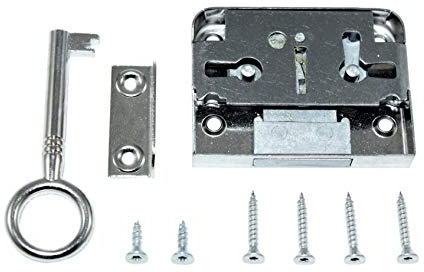 SN-TEC Aufschraubschloss/Möbelschloss/Schrankschloss mit Zuhaltung, Dornmaß: 25mm, (Gesamttiefe 44mm), rechts/links/LAD verwendbar incl. Schließblech incl. Montagematerial