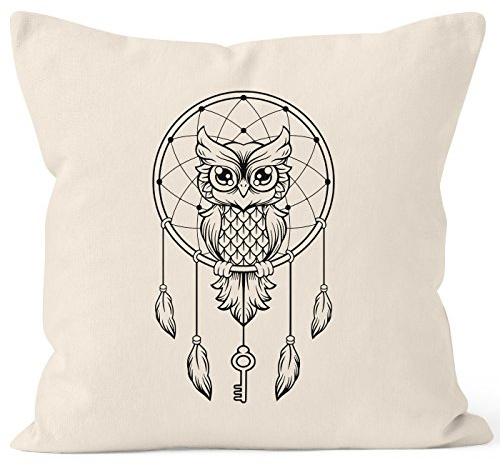 MoonWorks Kissen-bezug Boho Eule Traumfänger Baumwolle Natur 40cm x 40cm