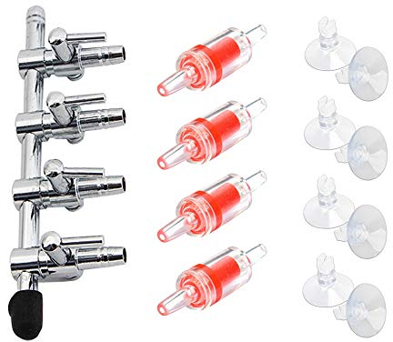 Bornfeel Aquarium Ventil 13 in 1 Set 4-Wege Luftverteiler 4 Rückschlagventil 8 Saugnäpfe für 4/6mm Schlauch Luftpumpe 4-Fach Metall Luftabsperrhahn