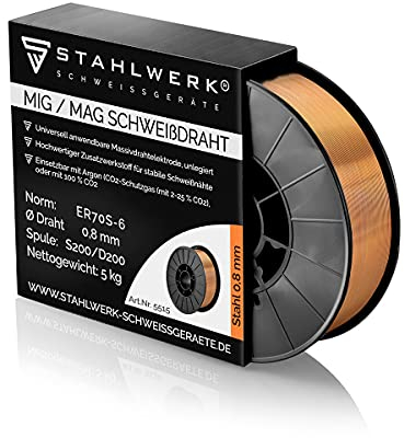 Fil à souder STAHLWERK MIG MAG Ø 0,8 mm acier SG2 ER70S-6 sur rouleau de 5 kg S200/D200 avec mandrin de 50 mm usage universel