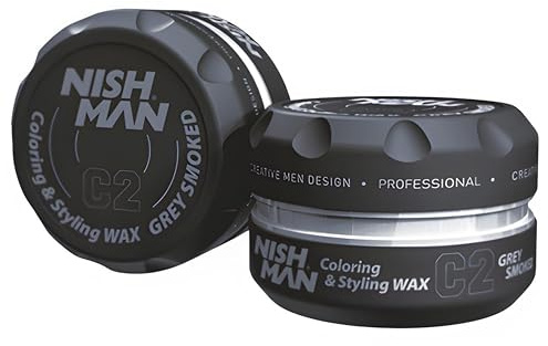 NISHMAN Haarfärbe Wachs C2 - Grey Smoked 100g - Sofortige Temporäre Färbung, Styling und Halt für Alle Haartypen – Lang anhaltender Halt und Glänzendes Finish - Farbe und Styling in Einem