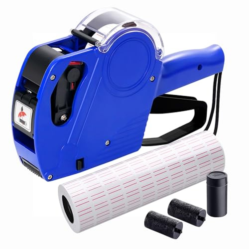 KPX MX5500 Etikettierpistole mit 5150 Aufkleber-Etiketten und extra Tinte, 8-stellige Etiketten-Marker für Geschäft, Lebensmittelgeschäft (blau)