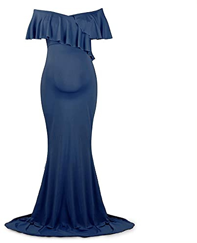 Daysskk Robe Grossesse Shooting Photo Robe Grossesse Bleu Photographie Robe Femme Enceinte Shooting Photo Robe de Maternité Shooting Photo pour Plage Wedding Cérémonie M