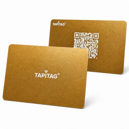 TAPiTAG PVC-Digitalvisitenkarte – Ohne Abo – Kontaktlose Karte mit NFC, QR-Code und Online-Profil für Networking und Business-Events (Gold mit Silberdruck)