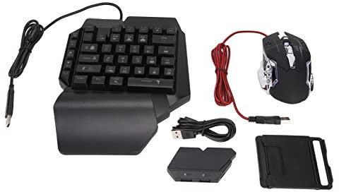 Gaming Keyboard Converter Gaming Keyboard Set RGB Gradient USB One Handed Keyboard Type C Wired Mobile Phone Holder(Mix SE automatic pressure gun set)