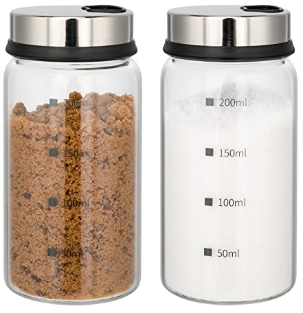aiface 2 Pezzi Barattoli Spezie con Coperchi Rotanti, Barattoli Portaspezie in Vetro Borosilicato con 4 Tipi di Fori per Spezie per Sale, Spezie o Erbe in Cucina o Grigliate All'aperto 200ml