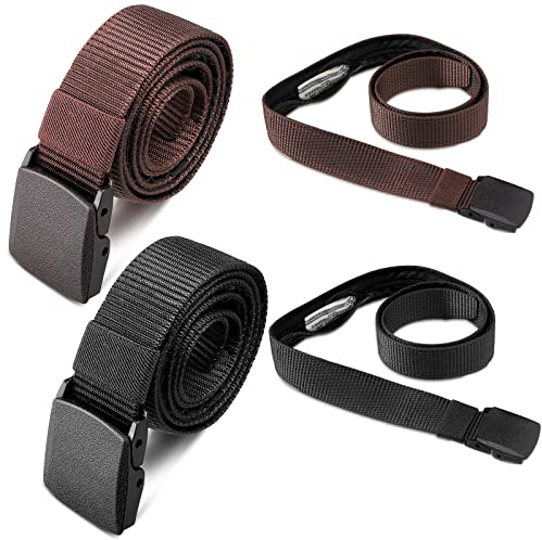 Eurzom 2 Pcs Money Belts for Men Hidden Money Pocket Travel Security Belts, Nylon Anti Theft Wallet with Plastic Buckle for Business Outdoor Working, Gift for Dad Men Boyfriend, Coffee and Black