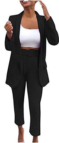 Masrin Hosenanzug Damen Festlich Elegant Einfarbig Hosenanzüge Hose & Blazer Kombinationen Anzugjacke Bürojacke Anzughose OL Pendler Kostüm Business Arbeitsanzug Professionelle Kleidung (Kein Gürtel)