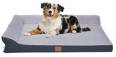 Orthopädisches Premium Hundebett mit Egg Foam, extra Halteschlaufe, Wasserdichter Innenbezug, Hundesofa, Hundekissen, flauschig, Bezug abnehmbar, waschbar, 106 x 81 x 17 cm, Hellgrau (XXL)