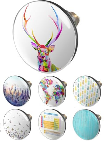 arteneur® - Pop Up Waschbeckenstöpsel mit Motiv Bunter Hirsch | Abflusssieb | Doppel Dichtung | Universal Abflussstöpsel 34mm – 41mm | Pop Up Ventil Waschbecken Stöpsel
