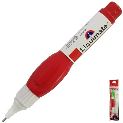 LIQUIMATE Shake n Squeeze Precision Correction Pen, WHITE Fluid, 7ml, Pack of 1, Fine Needle Metal Tip, Quick Drying, Squeezable Barrel, iZOFAX Black Ball Pen