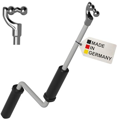 BAUHELD Markisenkurbel mit Kugel-Haken 100cm - Made in Germany - Markisenstange aus verzinktem Stahl - Stabiler Handgriff aus Kunststoff - Hand-Kurbel kompatibel mit runden Markisen-Ösen - Grau