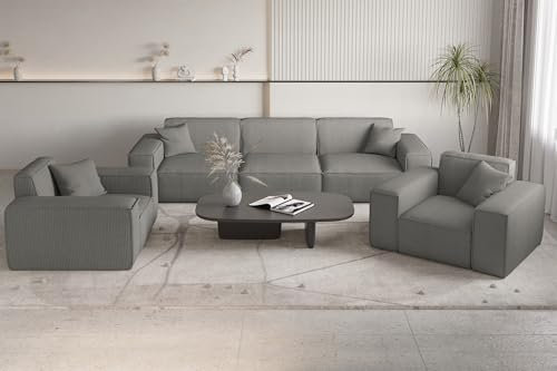 Fun Möbel Sofaset Designersofa CELES Premium 3-1-1 in Stoff Scala (Grau)