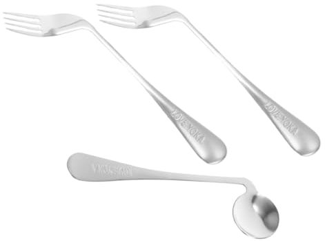 COLLBATH Vajilla De Alimentación Cuchara Tenedor Curvos De Acero Inoxidable Para Pacientes Mayores Comer Cama