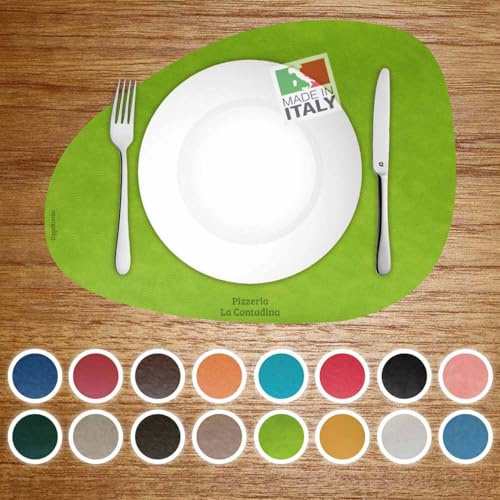 OGGETTANDO: SET 12 pz personalizzabili tovagliette lavabili americane tovagliette ecopelle lavabile antimacchia, per casa, cucina, ristorante, hotel. (Verde mela pelle, 12pz - M)
