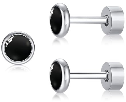 ZDE Titanium Flatback Earrings for Women Turquoise Stud Earrings Flat Back Hypoallergenic Cartilage Flatback Earring 4mm/5mm (Black Oxy, 5MM)
