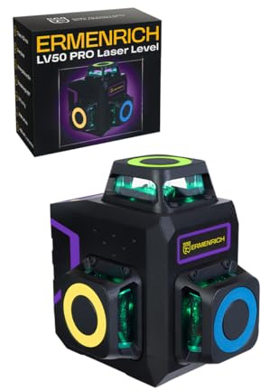 Ermenrich PRO LV50 Livella Laser Autolivellante Verde 12 Linee 3x360° | con Telecomando, Base Treppiede, Supporto Magnetico e Rotante, Batteria Ricaricabile Custodia Rigida Luminosità Regolabile
