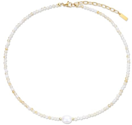 COAI Delikat pärlhalsband för kvinnor, naturligt pärlkristallhalsband för kvinnor, grön agat granat ametist citrin röd karneol smycken 40 + 5 cm, 16+2, Sten