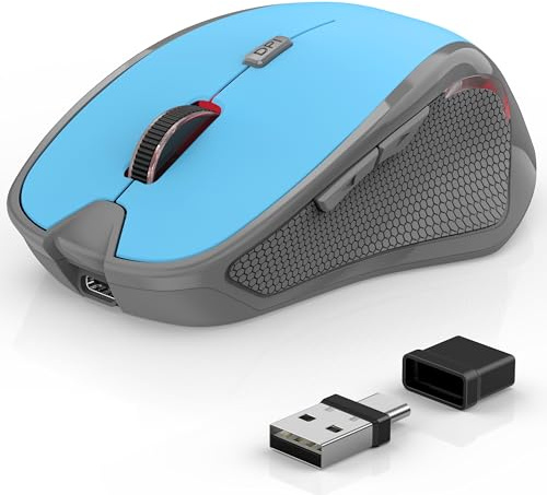 Azmall Souris Ergonomique sans Fil pour Ordinateur Portable/PC/MacBook/iPad, 2,4 GHz et Bluetooth, Souris muette de Bureau, Suivi Optique 1600 DPI (Souris muette, Gris + Bleu)
