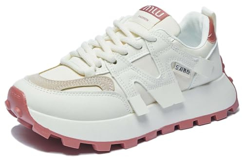 Trcloltc Dammode Chunky plattform sneakers söta, nät bomullsfoder, minnesskum innersula, 4 cm klack, flerfärgad, 68223beige röd, 39 EU