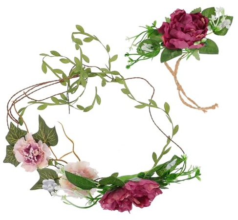 OATIPHO 2 Stück aus Perlen Blumen Haarreifen und Armbändern für Braut und Brautjungfern Handgefertigt Fest und Bruchsicher für Hochzeitsfeier und Freundestreffen