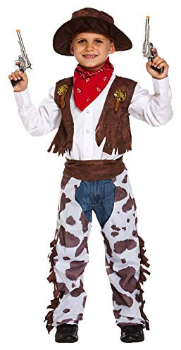HENBRANDT Children's Cowboy Fancy Dress Costume - Wild West Sheriff Outfit Medium 7-9 Years with Hat, Waistcoat, Chaps, Necktie - Perfect for Halloween, Book Day, Parties & Imaginative Play