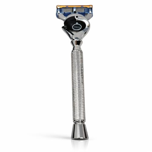 Flex Ball Handle Shaving Razor – All Chrome Long Handle Razor with Flex Pivot Technology & Diamond Knurled Grip for Men’s Precision Shaving