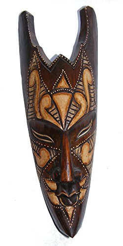 One World is Enough 30cm Indigenous African Style Borneo Tribal Spike Hand Carved Wooden Tribal Mask - Fair Trade
