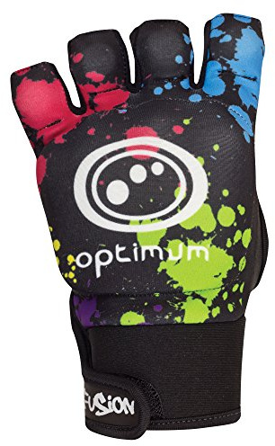 Optimum Sport Fusion Half Finger Hockey Mitt Left Hand – Moulded Foam Backhand Protection, Flexible Design, Adjustable Wrist Strap, Durable Construction