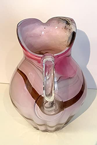 Oberstdorfer Glashütte Jarra de cristal soplado con asa, diseño antiguo de ánfora, color rosa, cristal, altura aprox. 26 cm