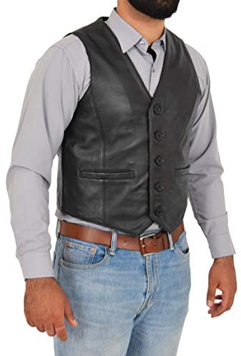 A1 FASHION GOODS Herren Volles Leder Weste Schwarz Gilet Traditionell Intelligente Weste - King (XL - EU 52)