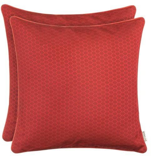 Brandsseller 2er Set Outdoor Kissen 45 x 45 cm – Wetterfeste Zierkissen mit Paspel in Wabenstruktur – Wasserabweisende Gartenkissen & Dekokissen für draußen – Sofakissen für Balkon & Terrasse - Rot